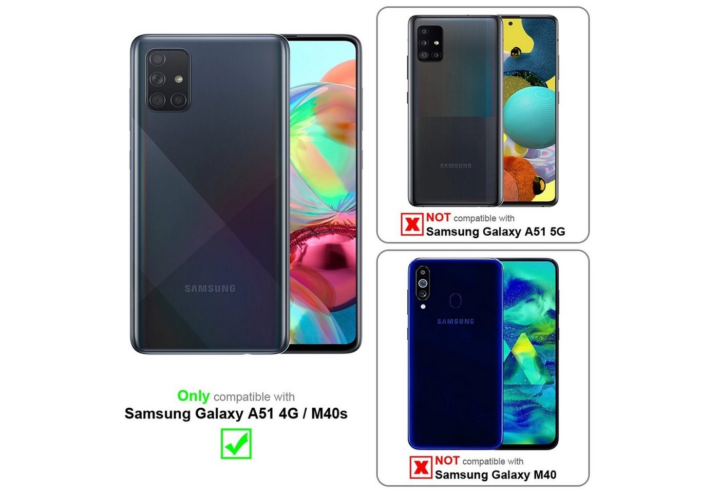 Cadorabo 3x Vollbild Panzer Folie für Samsung Galaxy A51 Schutzfolie in TRANSPARENT mit SCHWARZ 3er Pack Gehärtetes (Tempered) Display-Schutzglas in 9H Härte mit 3D Touch