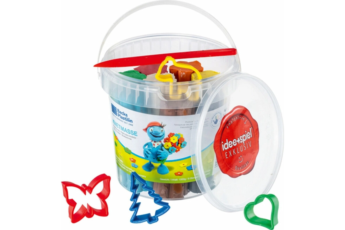 Knete, riesige Kneteimer mit Ausstechformen (8 Farben) 1000g