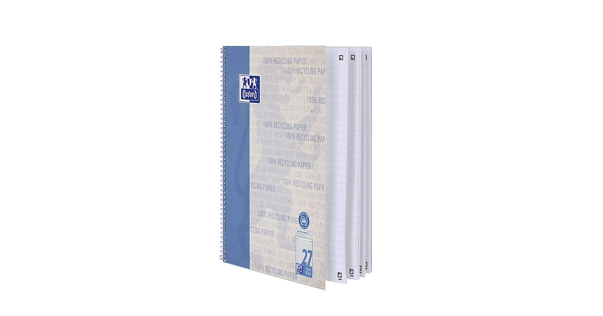 Oxford Recycling Collegeblock A4+ (220 x 295 mm), 80 Blatt, liniert mit Doppelrand, 90 g/m², 4fach gelocht