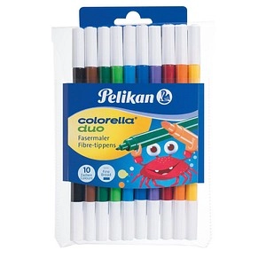 PELIKAN Fasermaler Colorella Duo 10 Stück, 2 Spitzen, 1 mm & 2 mm, verschiedene Farben