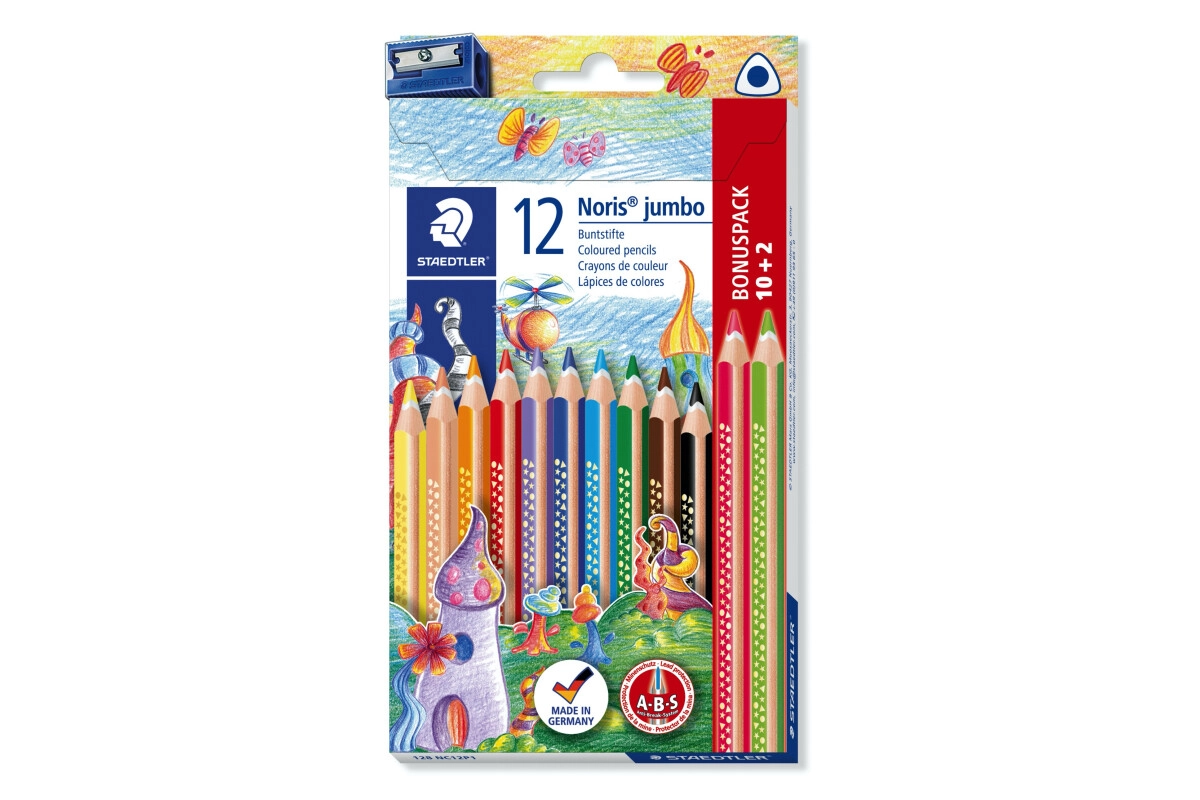 STAEDTLER Buntstifte Noris Jumbo 12er Etui + 1 Spitzer