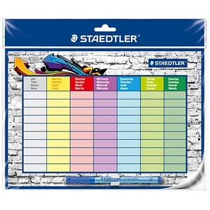 Staedtler Stundenplan Lumocolor bunt mit Stift und Stiftklemme, wiederverwendbar