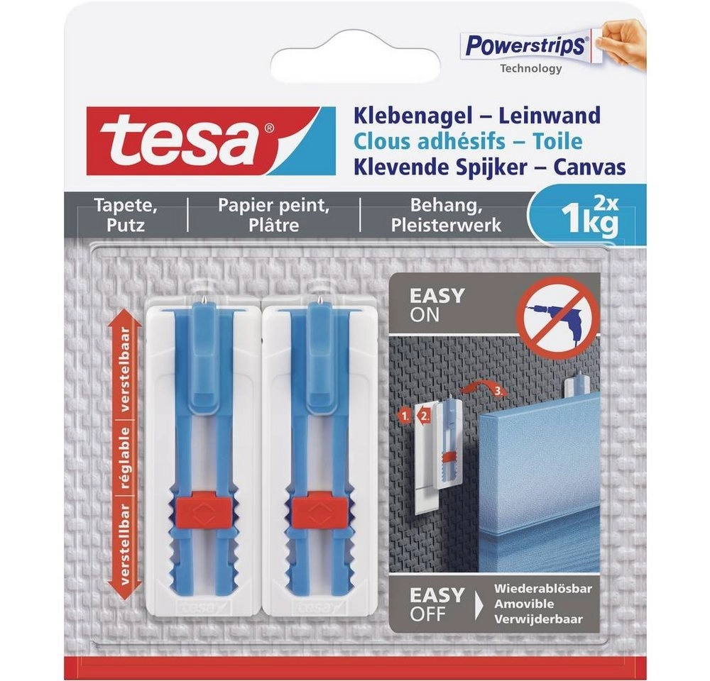 tesa Verstellbarer Klebenagel für Leinwand Tapeten und Putz  (1kg)