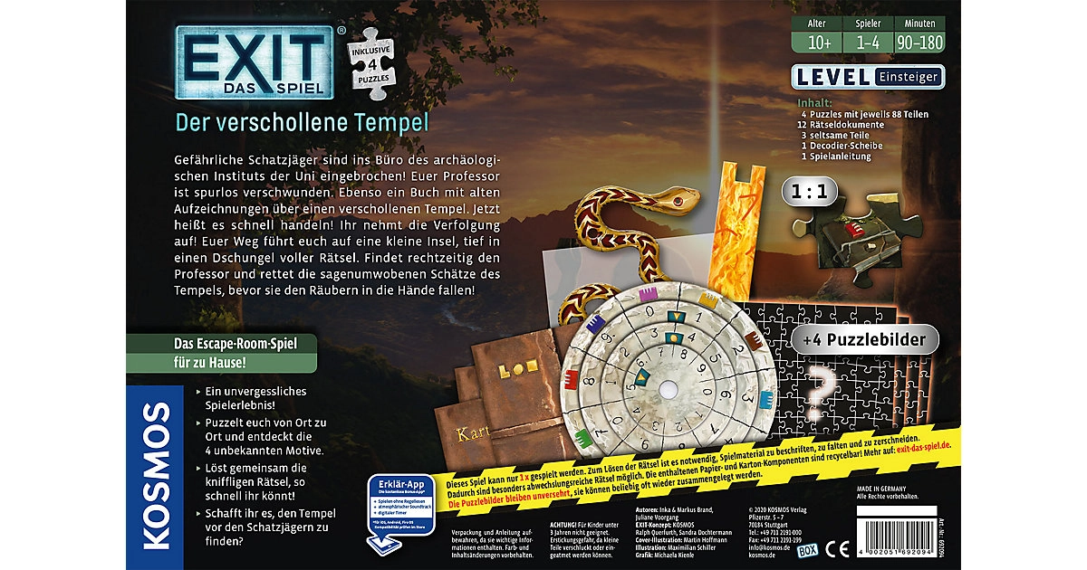 Kosmos EXIT Spiel + Puzzle - Der verschollene Tempel (für Escape Room Anfänger)