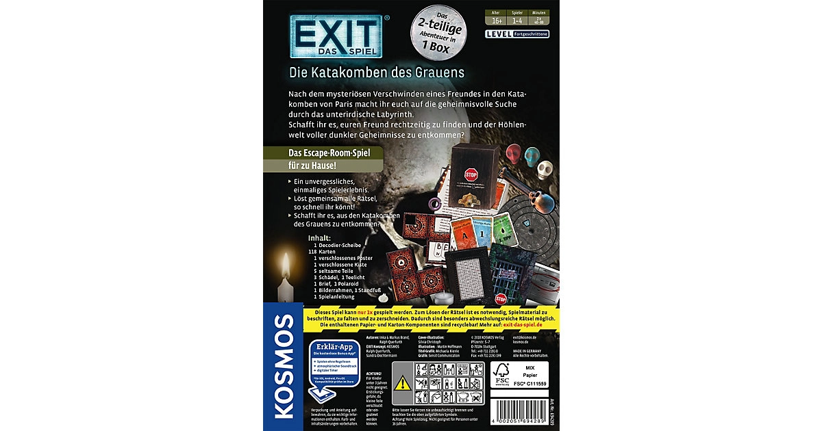 Kosmos EXIT - Die Katakomben des Grauens (für fortgeschrittene Escape Room Spieler)