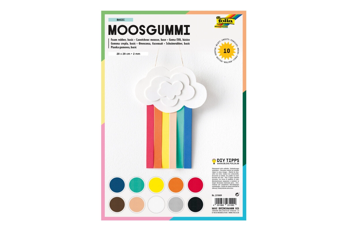 Folia Moosgummi 20 x 29 cm 10 Bögen in 10 Farben