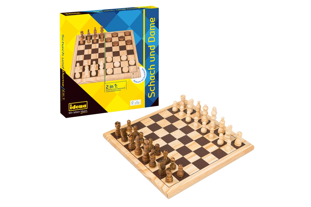 Idena 2 in 1 Schach und Dame aus Holz