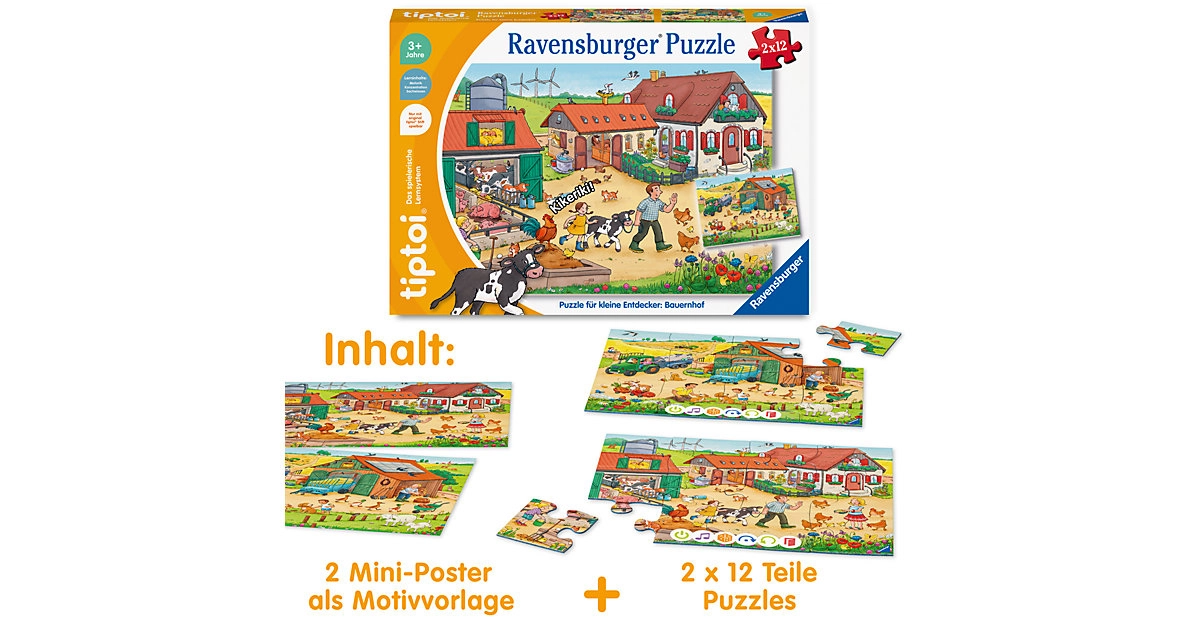 tiptoi® Puzzle 2x12 Teile für kleine Entdecker Bauernhof ab 3 Jahren