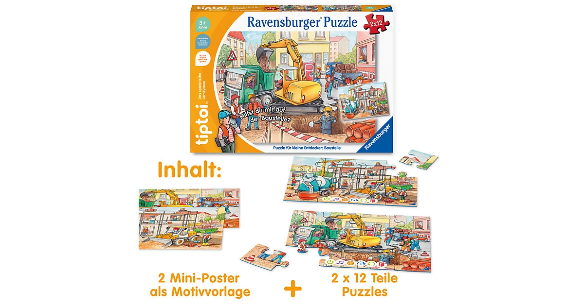 tiptoi® Puzzle 2x12 Teile für kleine Entdecker Baustelle für Kinder ab 3 Jahren