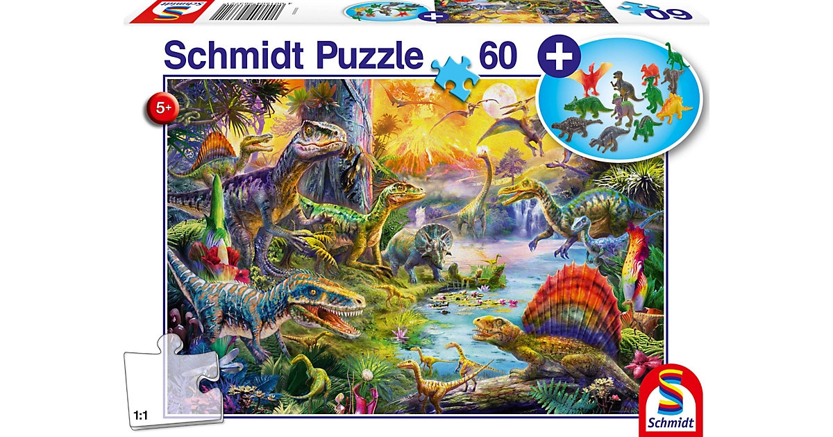 Schmidt Spiele 56372 Dinosaurier mit Dinosaurier Figur 60 Teile - ab 5 Jahren