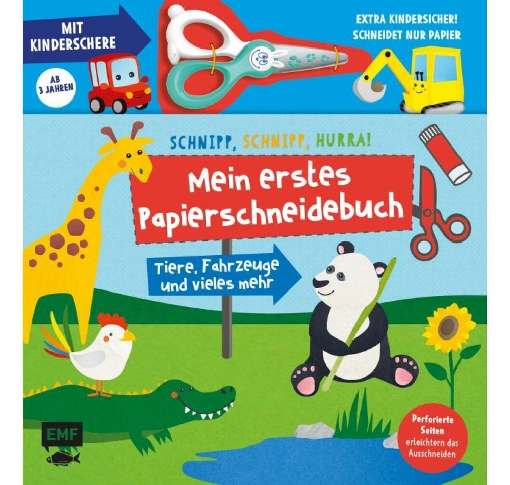 Mein erstes Papierschneidebuch mit Kinderschere Tiere, Fahrzeuge und vieles mehr