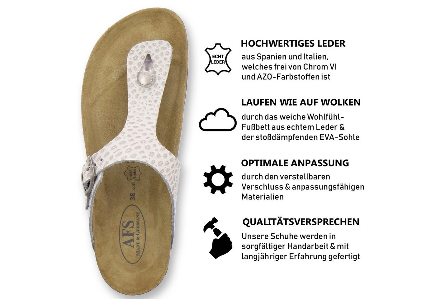 AFS-Schuhe »2107« Zehentrenner für Damen aus Leder mit Fussbett, Made in Germany