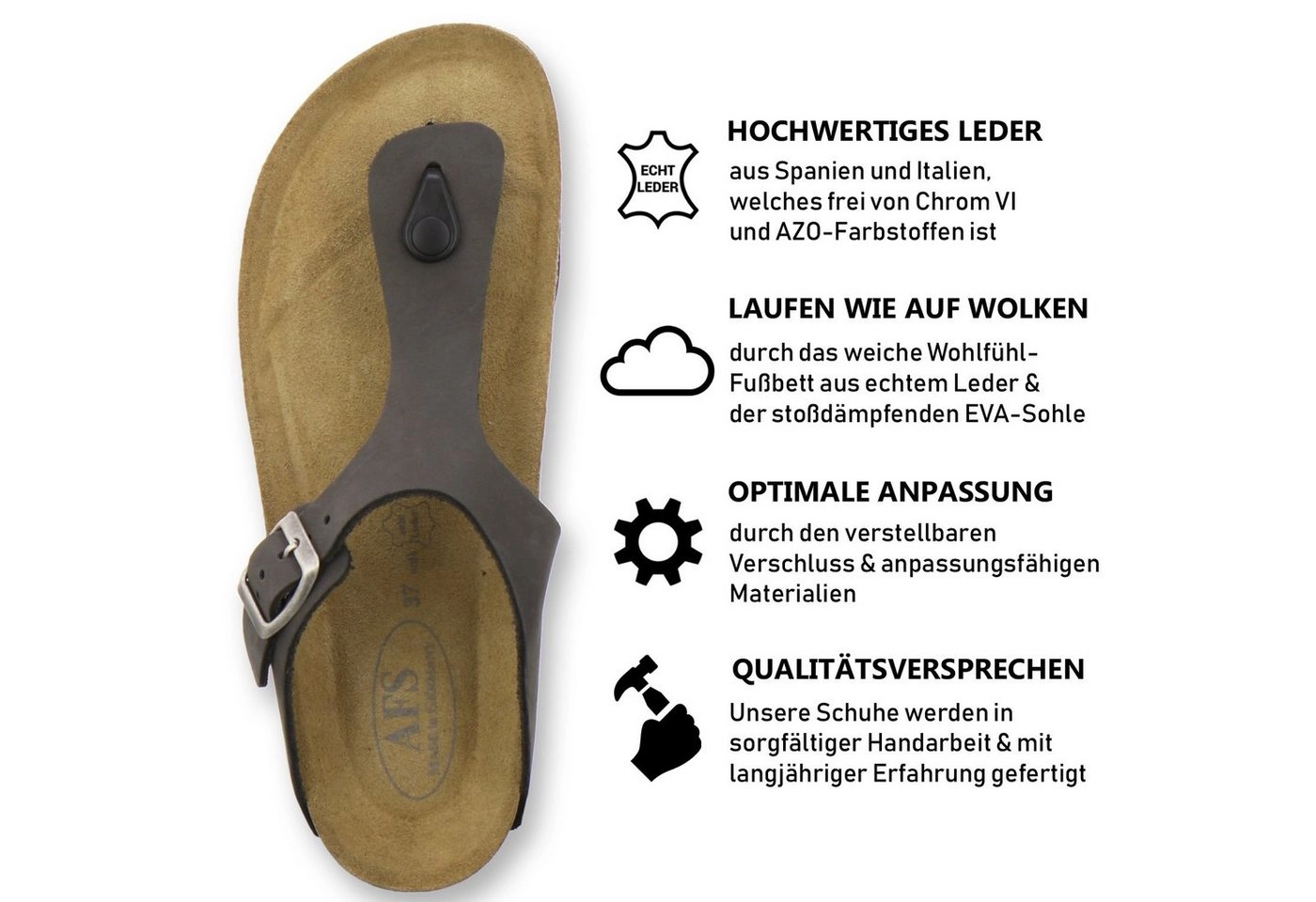 AFS-Schuhe »2107« Zehentrenner für Damen aus Leder mit Fussbett, Made in Germany