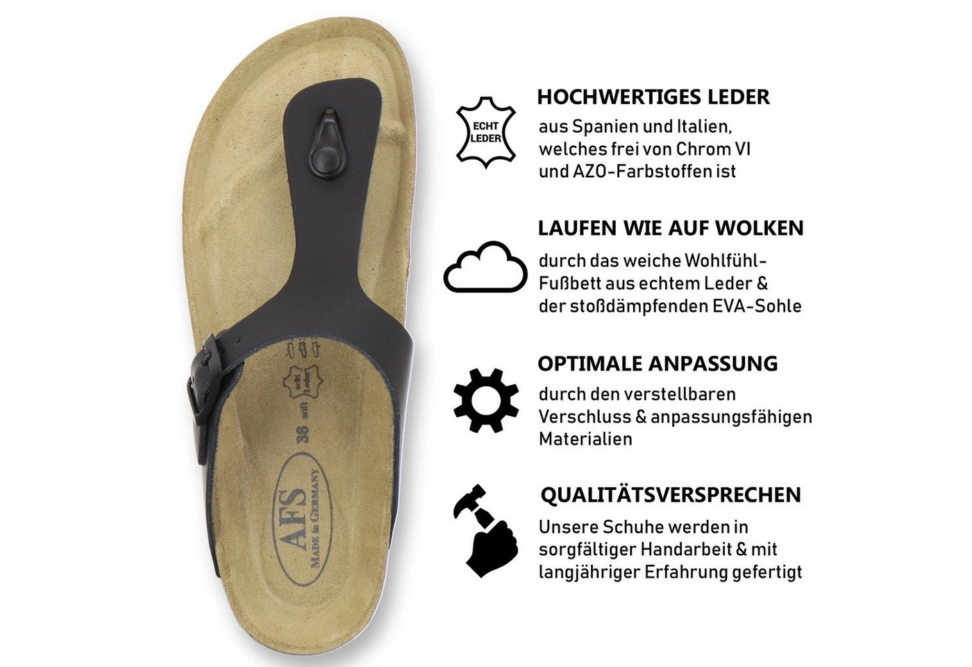 AFS-Schuhe »2107« Zehentrenner für Damen aus Leder mit Fussbett, Made in Germany