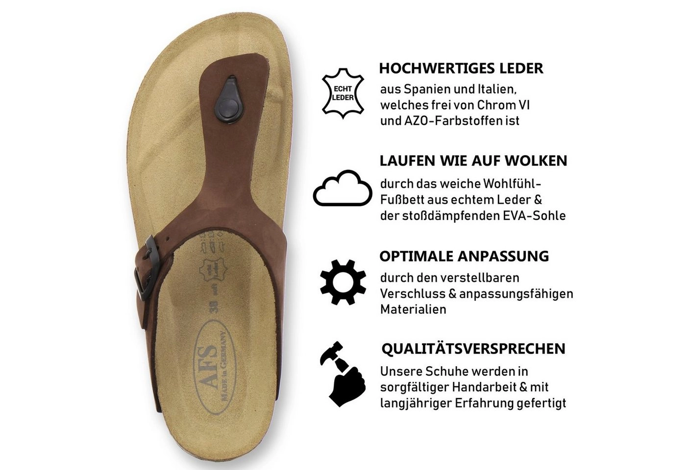 AFS-Schuhe »2107« Zehentrenner für Damen aus Leder mit Fussbett, Made in Germany