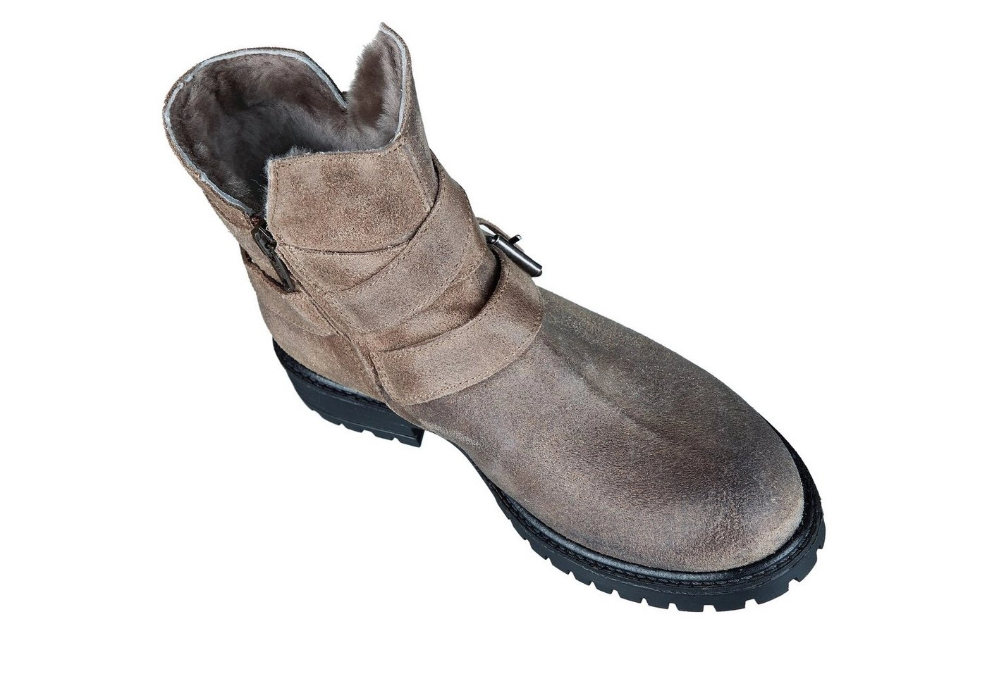 Momino »Momino Stiefel 4137 Damen Teens Stiefeletten Lammfell Leder Beige« Schnürstiefelette