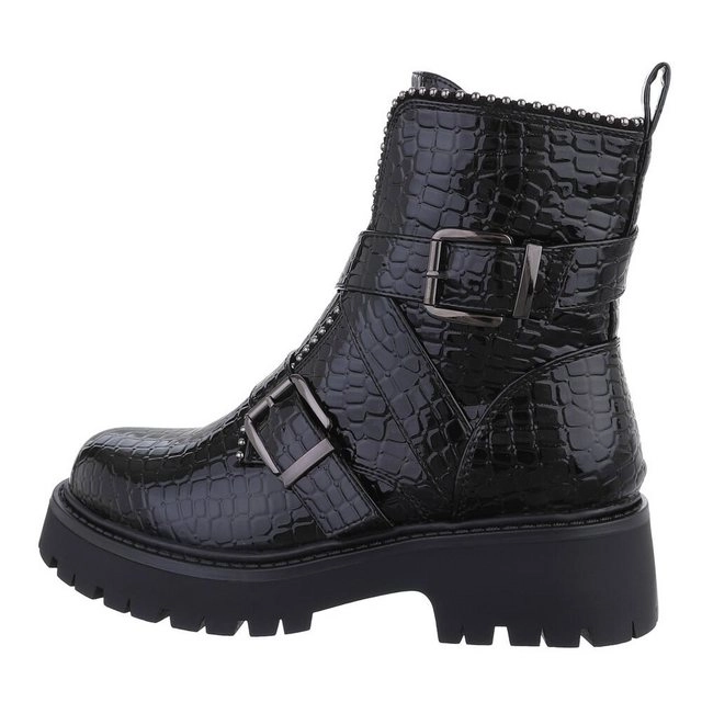 Ital-Design »Damen Bikerschuhe Biker« Stiefelette Blockabsatz Plateaustiefeletten in Schwarz