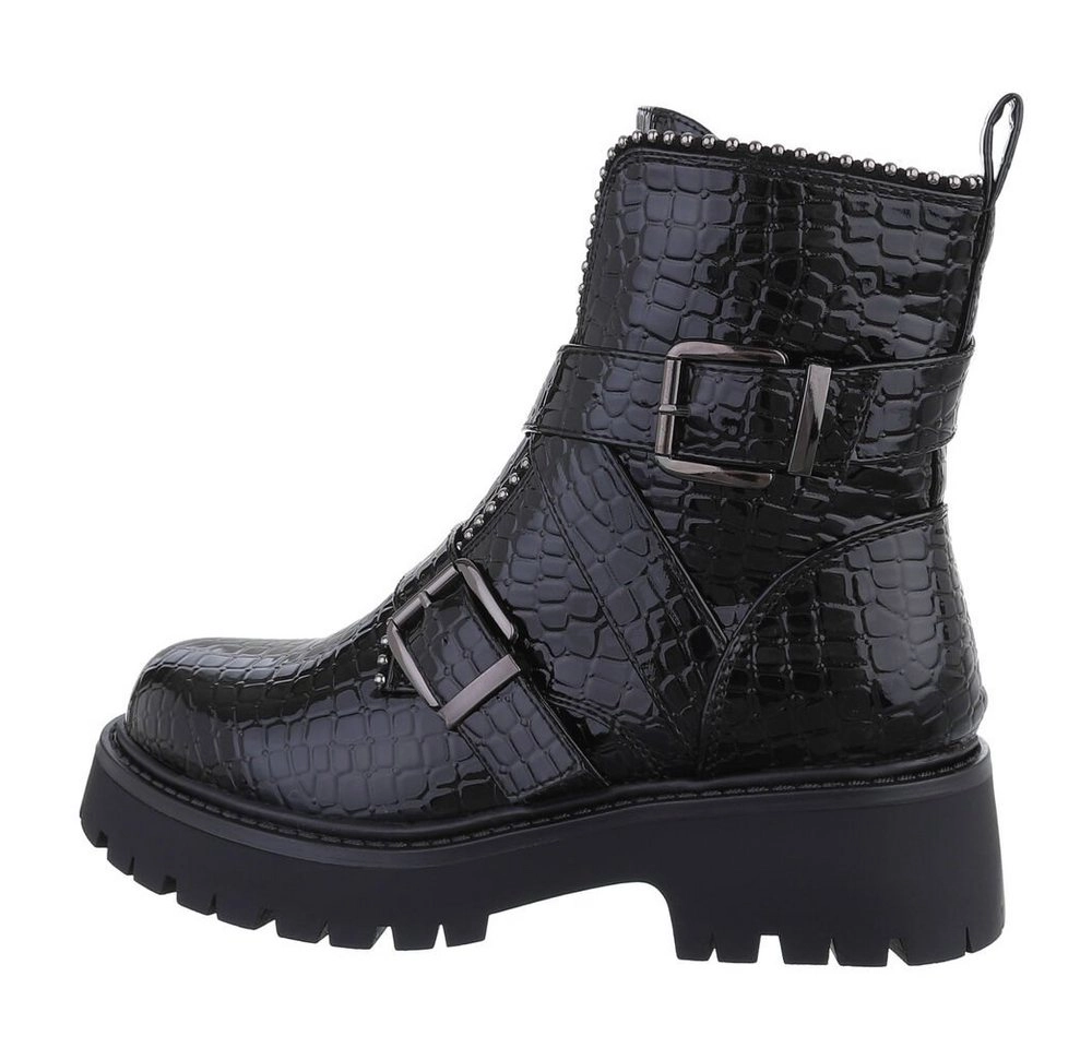Ital-Design »Damen Bikerschuhe Biker« Stiefelette Blockabsatz Plateaustiefeletten in Schwarz