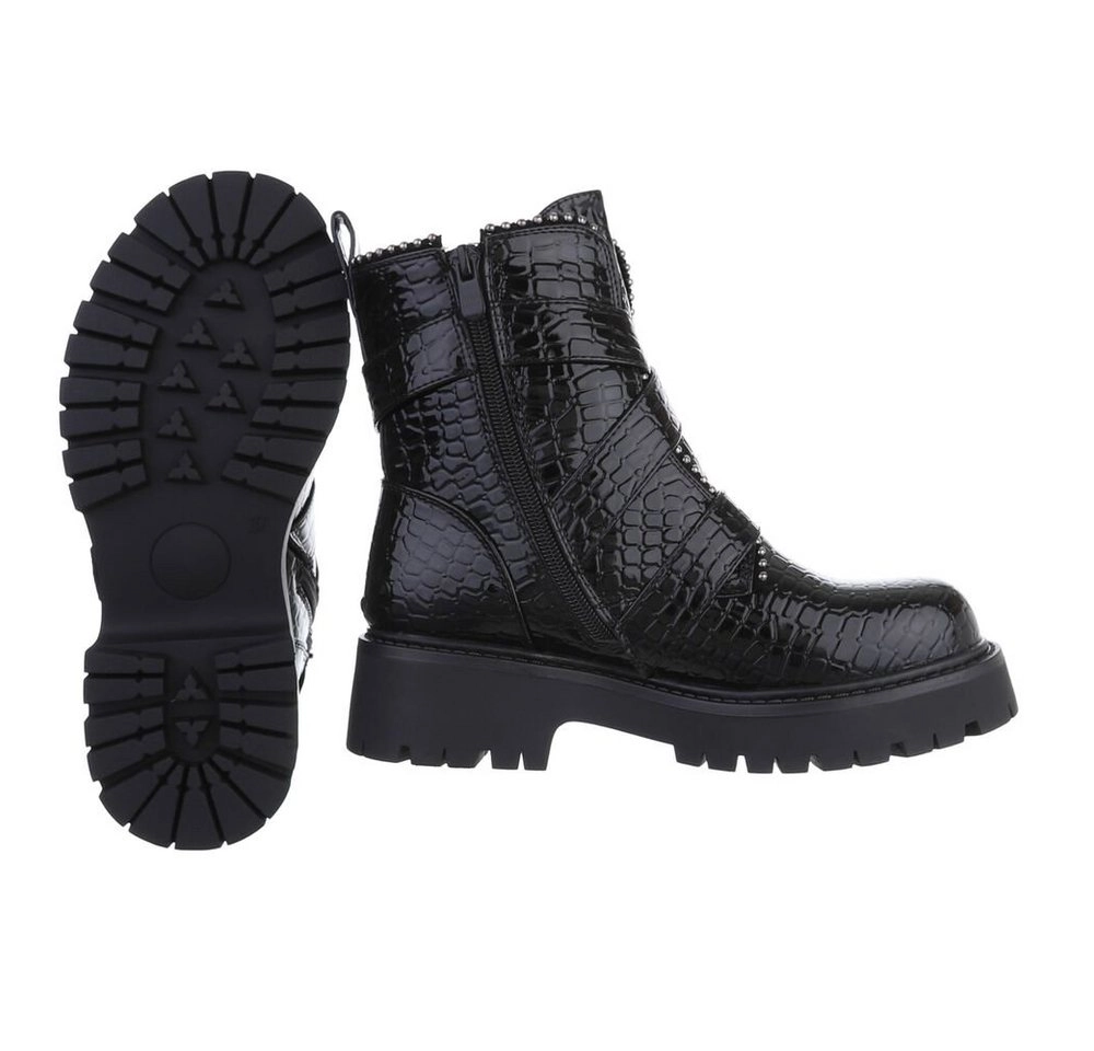 Ital-Design »Damen Bikerschuhe Biker« Stiefelette Blockabsatz Plateaustiefeletten in Schwarz