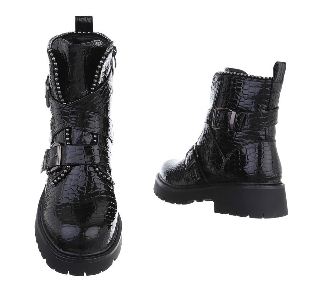 Ital-Design »Damen Bikerschuhe Biker« Stiefelette Blockabsatz Plateaustiefeletten in Schwarz