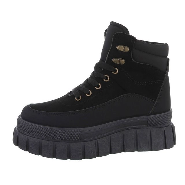 Ital-Design »Damen Schnürschuhe Freizeit« Sneakerboots Keilabsatz/Wedge Sneakers High in Schwarz