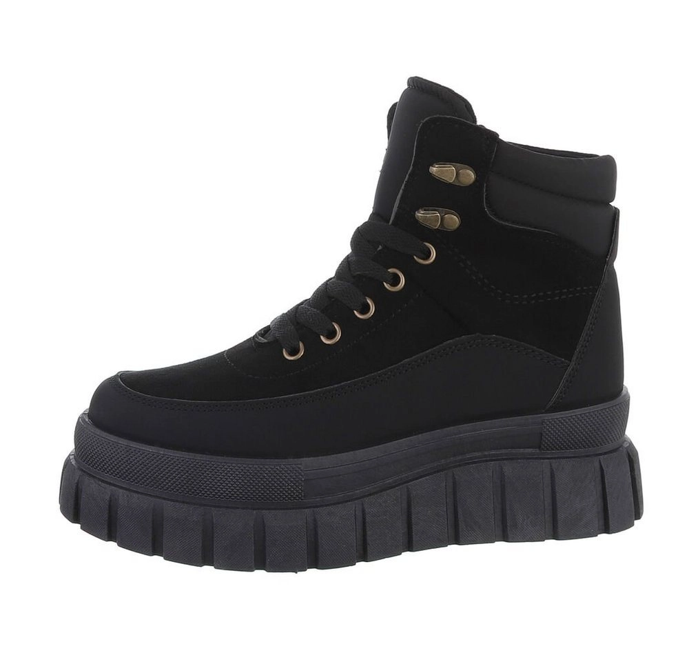 Ital-Design »Damen Schnürschuhe Freizeit« Sneakerboots Keilabsatz/Wedge Sneakers High in Schwarz