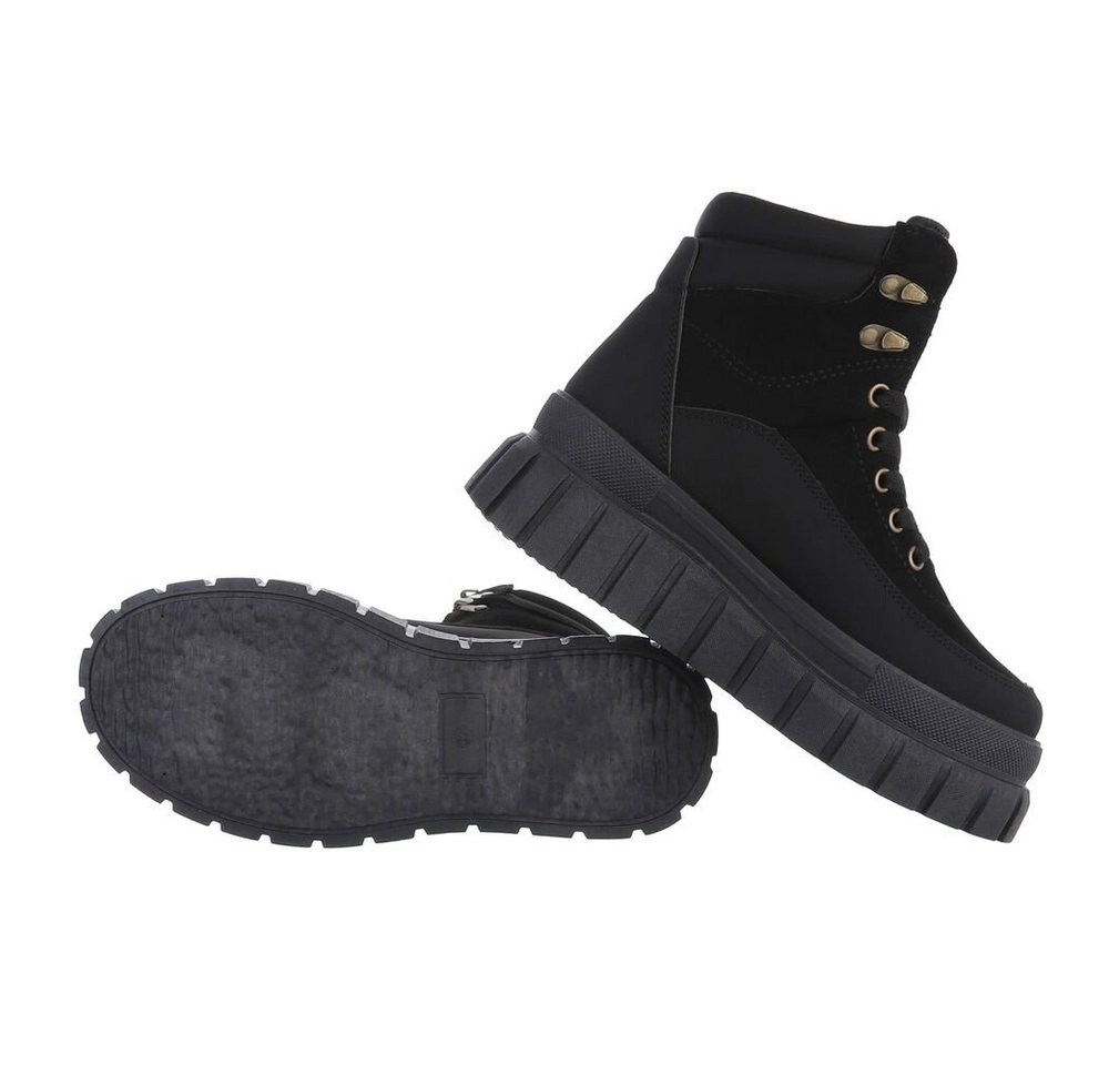 Ital-Design »Damen Schnürschuhe Freizeit« Sneakerboots Keilabsatz/Wedge Sneakers High in Schwarz