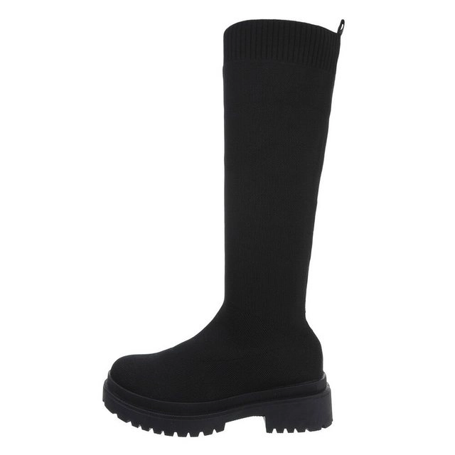 Ital-Design »Damen Schlupfschuhe Freizeit« Stiefel Blockabsatz Plateaustiefel in Schwarz