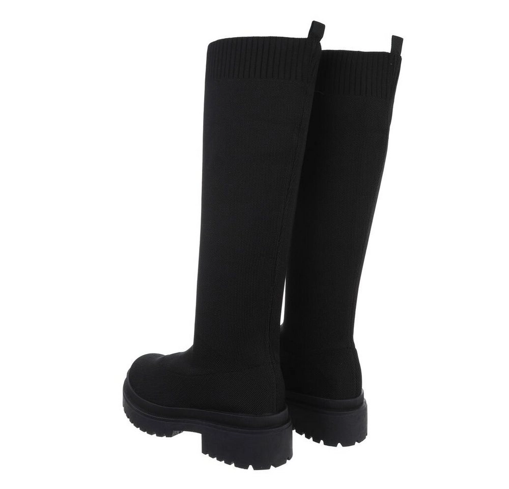 Ital-Design »Damen Schlupfschuhe Freizeit« Stiefel Blockabsatz Plateaustiefel in Schwarz