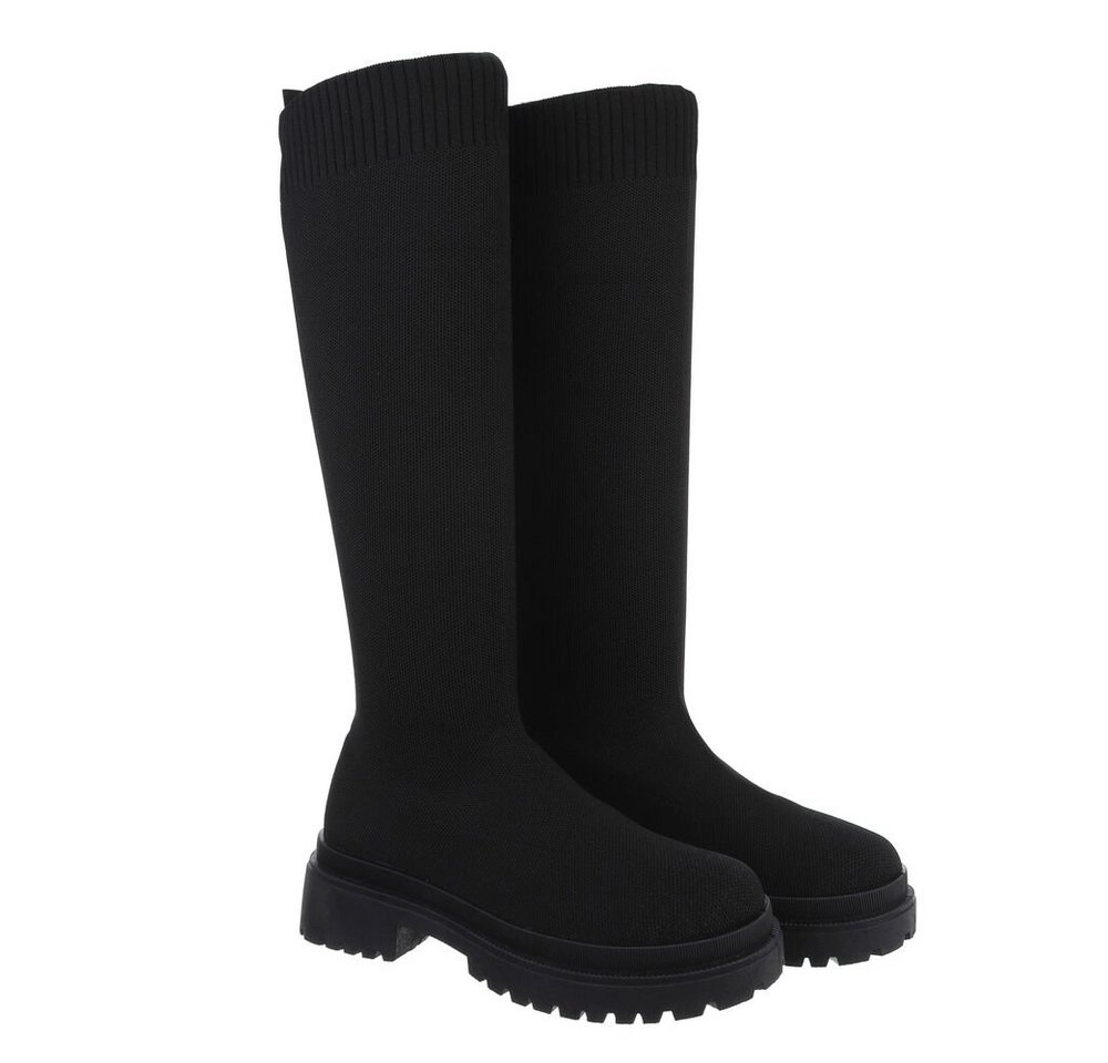 Ital-Design »Damen Schlupfschuhe Freizeit« Stiefel Blockabsatz Plateaustiefel in Schwarz