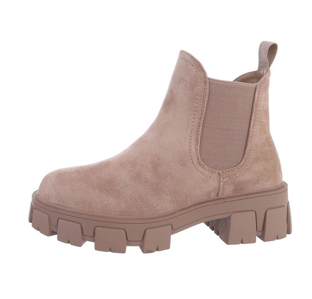 Ital-Design »Damen Chelsea Freizeit« Stiefelette Blockabsatz Chelsea Boots in Altrosa