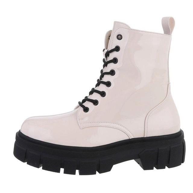 Ital-Design »Damen Schnürschuhe Freizeit« Stiefelette Blockabsatz Plateaustiefeletten in Beige