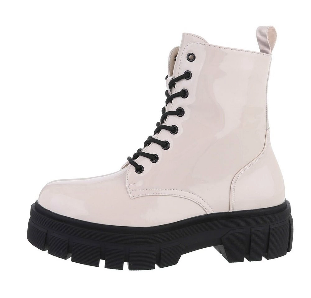 Ital-Design »Damen Schnürschuhe Freizeit« Stiefelette Blockabsatz Plateaustiefeletten in Beige