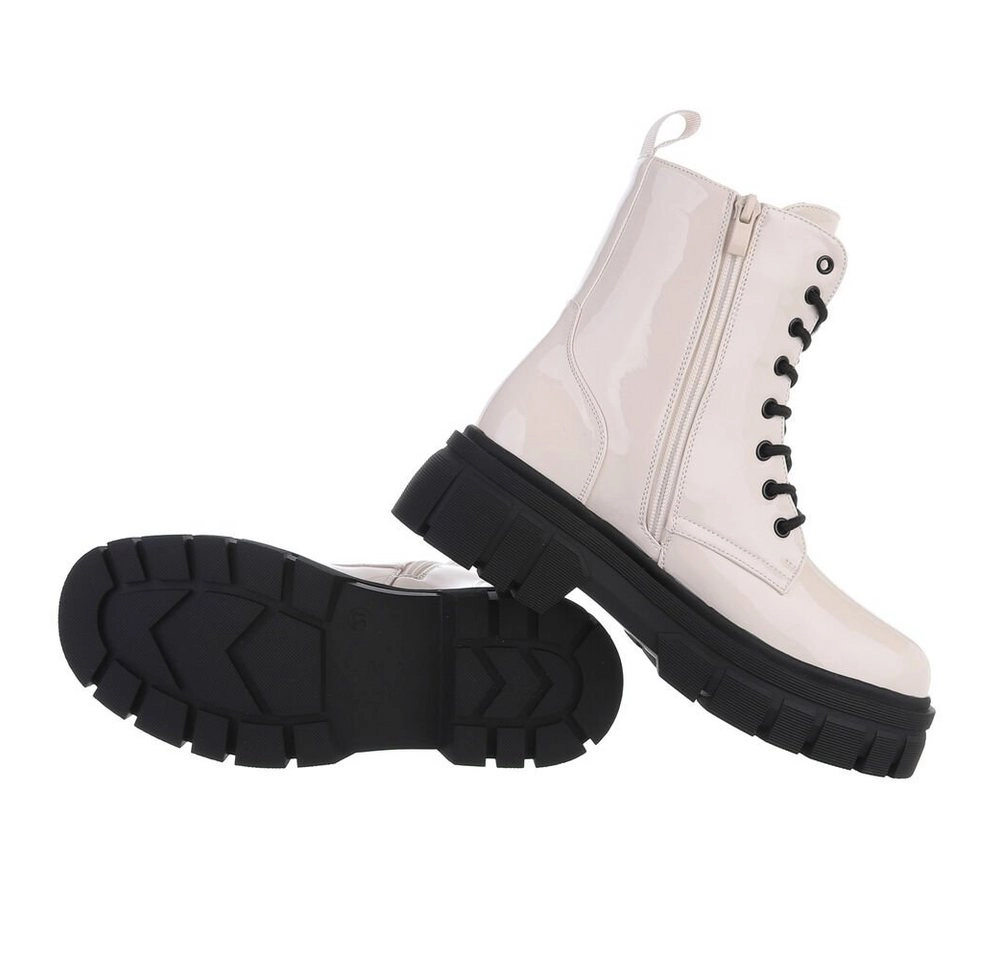 Ital-Design »Damen Schnürschuhe Freizeit« Stiefelette Blockabsatz Plateaustiefeletten in Beige