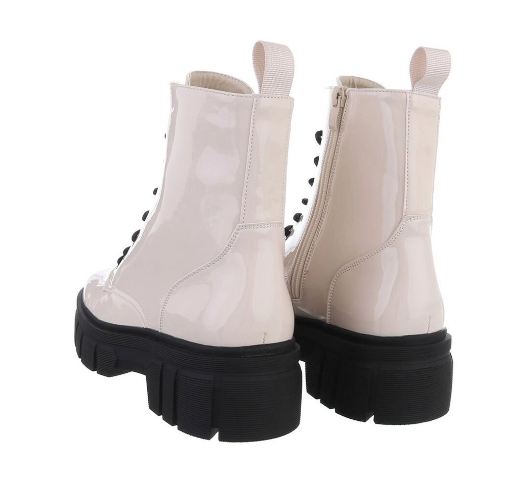 Ital-Design »Damen Schnürschuhe Freizeit« Stiefelette Blockabsatz Plateaustiefeletten in Beige