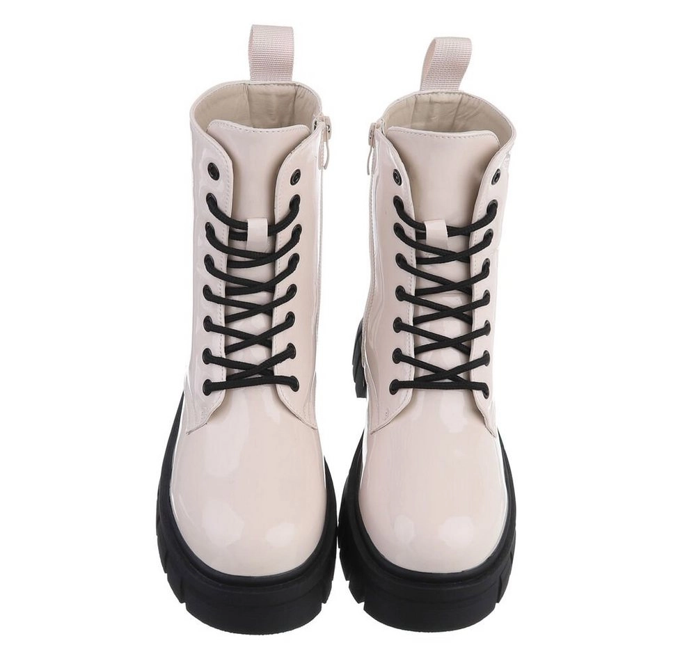 Ital-Design »Damen Schnürschuhe Freizeit« Stiefelette Blockabsatz Plateaustiefeletten in Beige