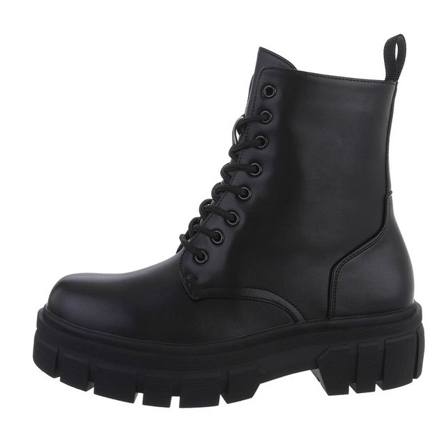 Ital-Design »Damen Schnürschuhe Freizeit« Stiefelette Blockabsatz Plateaustiefeletten in Schwarz