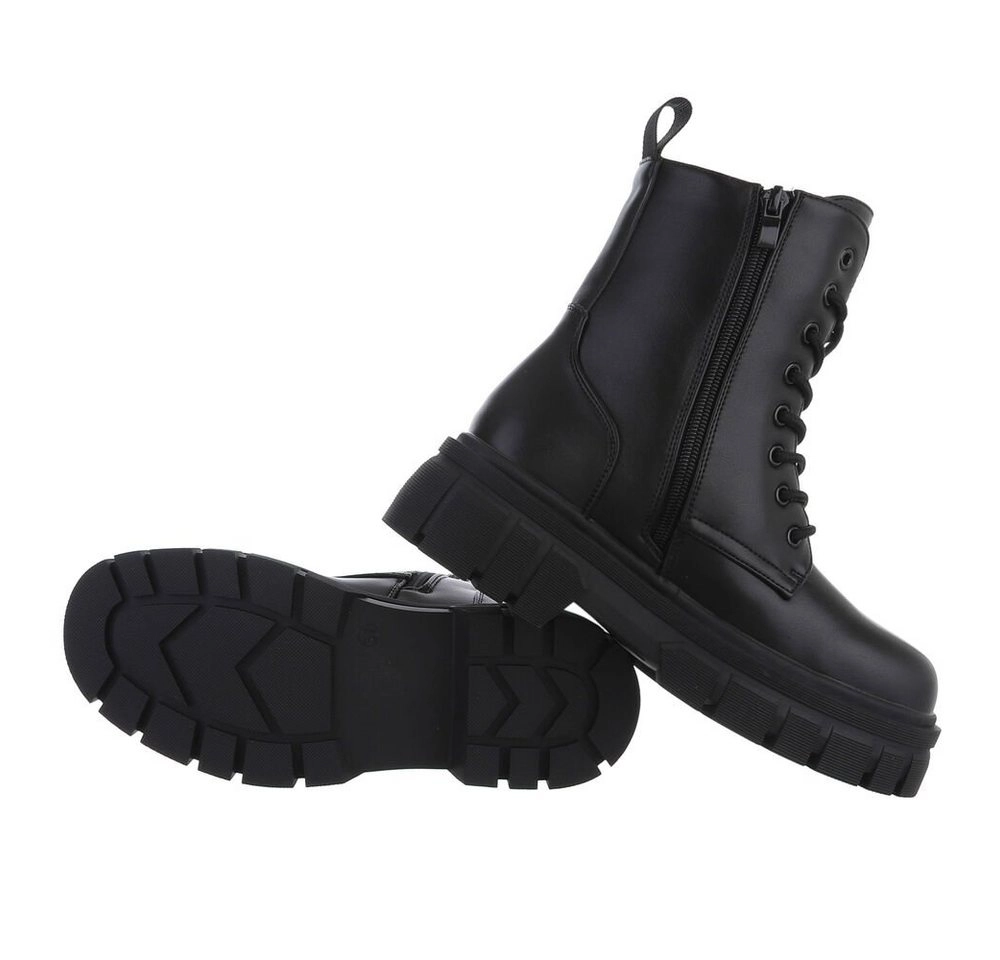 Ital-Design »Damen Schnürschuhe Freizeit« Stiefelette Blockabsatz Plateaustiefeletten in Schwarz