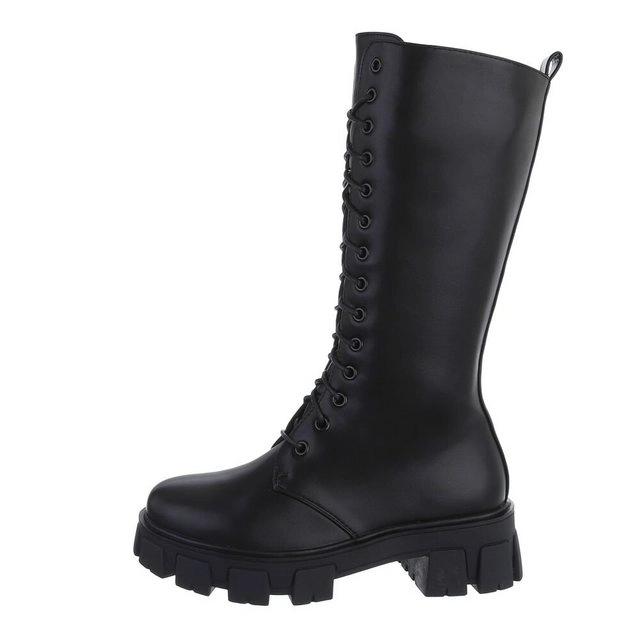 Ital-Design »Damen Schnürschuhe Freizeit« Stiefel Blockabsatz Schnürstiefel in Schwarz