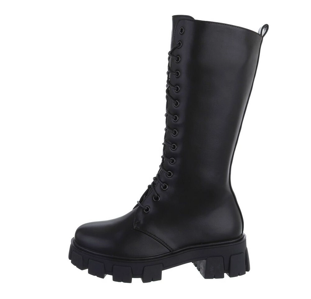 Ital-Design »Damen Schnürschuhe Freizeit« Stiefel Blockabsatz Schnürstiefel in Schwarz