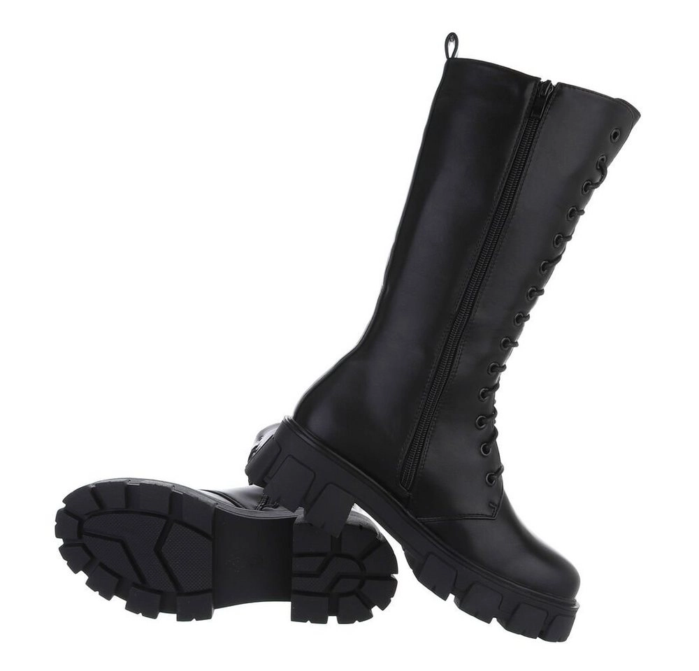 Ital-Design »Damen Schnürschuhe Freizeit« Stiefel Blockabsatz Schnürstiefel in Schwarz