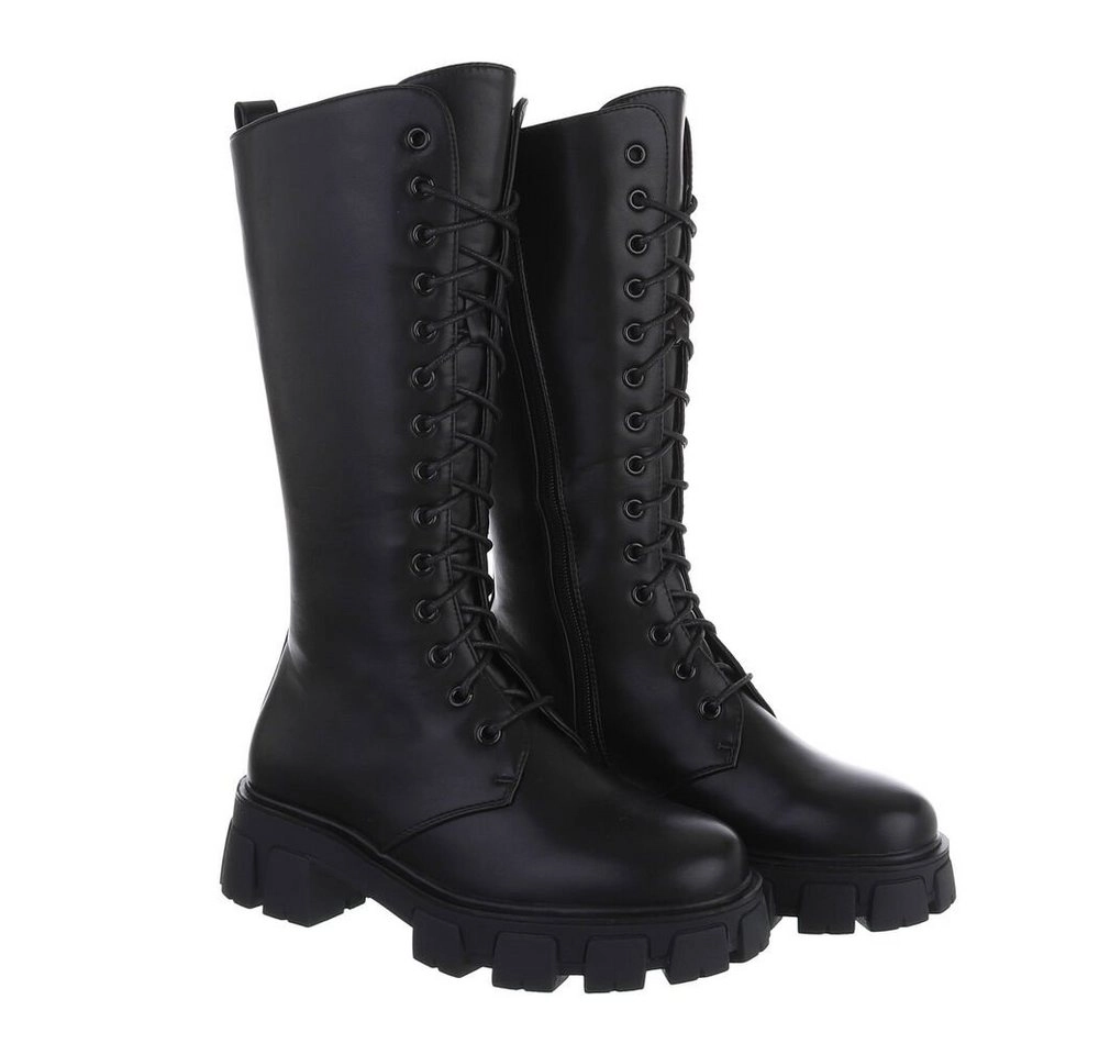 Ital-Design »Damen Schnürschuhe Freizeit« Stiefel Blockabsatz Schnürstiefel in Schwarz