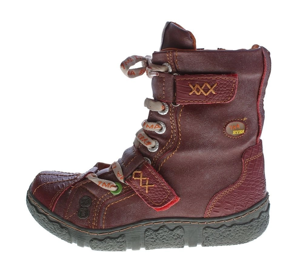 TMA »Winter Stiefeletten Leder Schuhe TMA 7087 Stiefel« Stiefelette Gefüttert, Antik bzw. Used Look, Reptil-Print, Klettverschlüsse