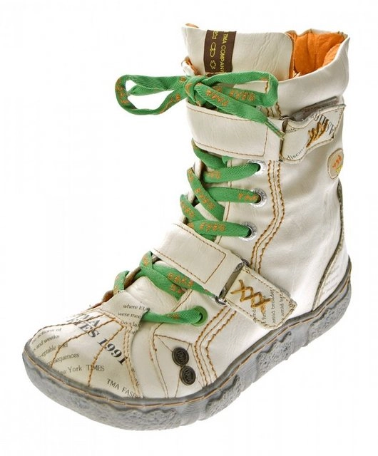 TMA »Winter Stiefelette TMA 7087-N Leder Schuhe Stiefel« Stiefelette Gefüttert, Antik bzw. Used Look, Zeitungsdruck, Klettverschlüsse