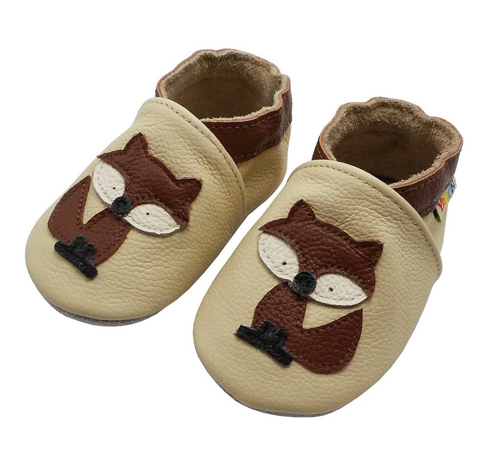 Yalion »Weiche Leder Lauflernschuhe Hausschuhe Lederpuschen Fuchs Beige Echtes Leder« Krabbelschuh