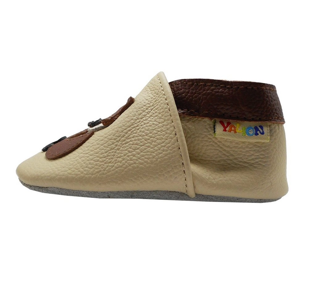 Yalion »Weiche Leder Lauflernschuhe Hausschuhe Lederpuschen Fuchs Beige Echtes Leder« Krabbelschuh