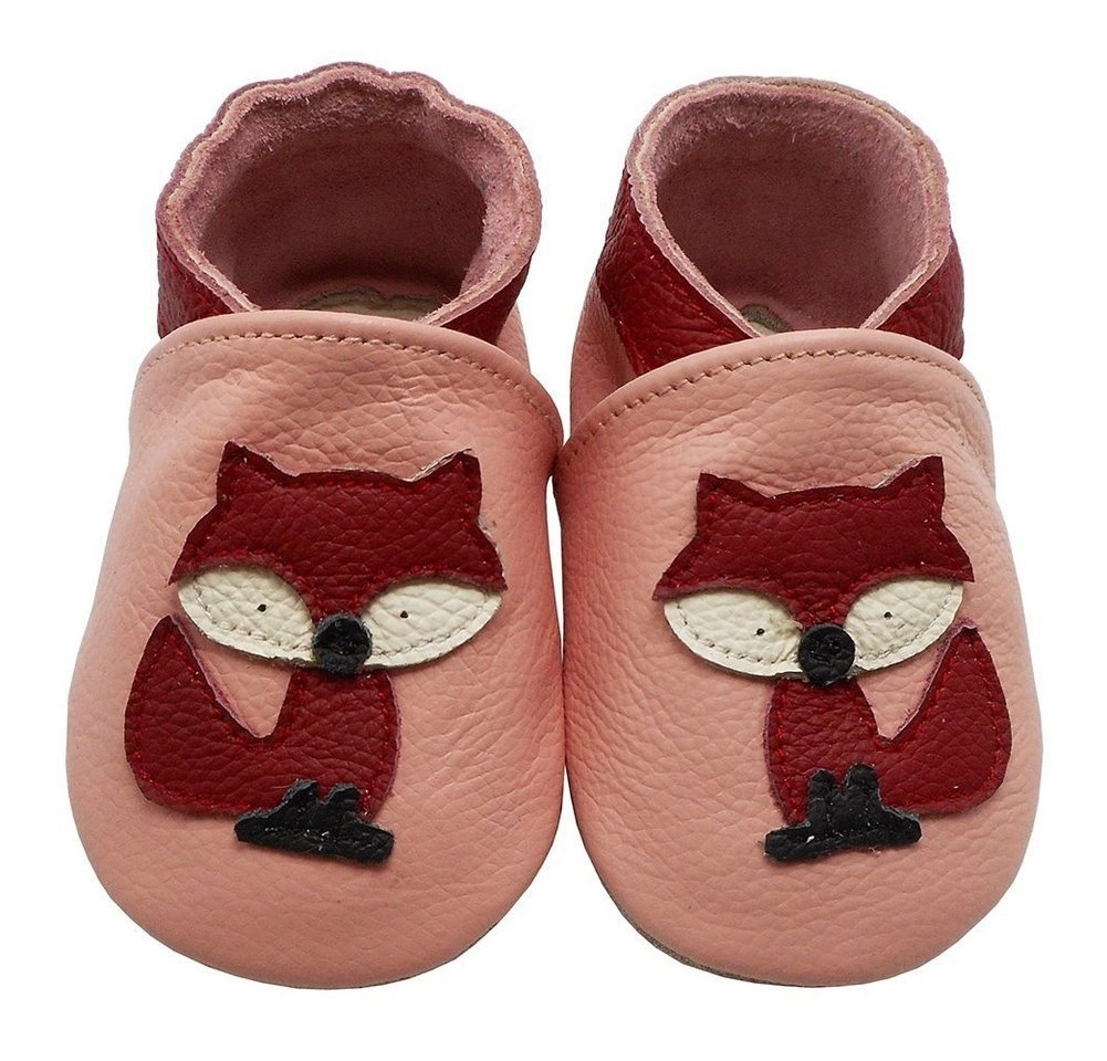 Yalion »Weiche Leder Lauflernschuhe Hausschuhe Lederpuschen Fuchs Rosa Echtes Leder« Krabbelschuh