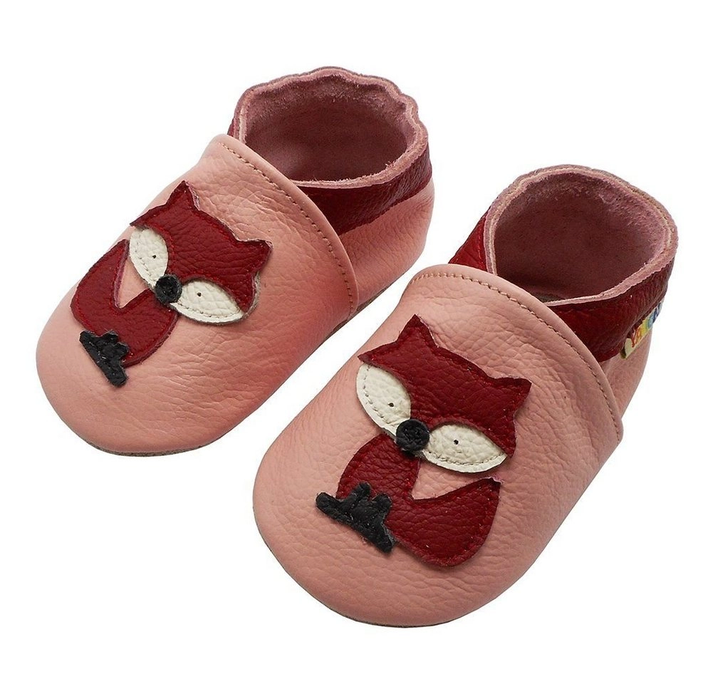 Yalion »Weiche Leder Lauflernschuhe Hausschuhe Lederpuschen Fuchs Rosa Echtes Leder« Krabbelschuh