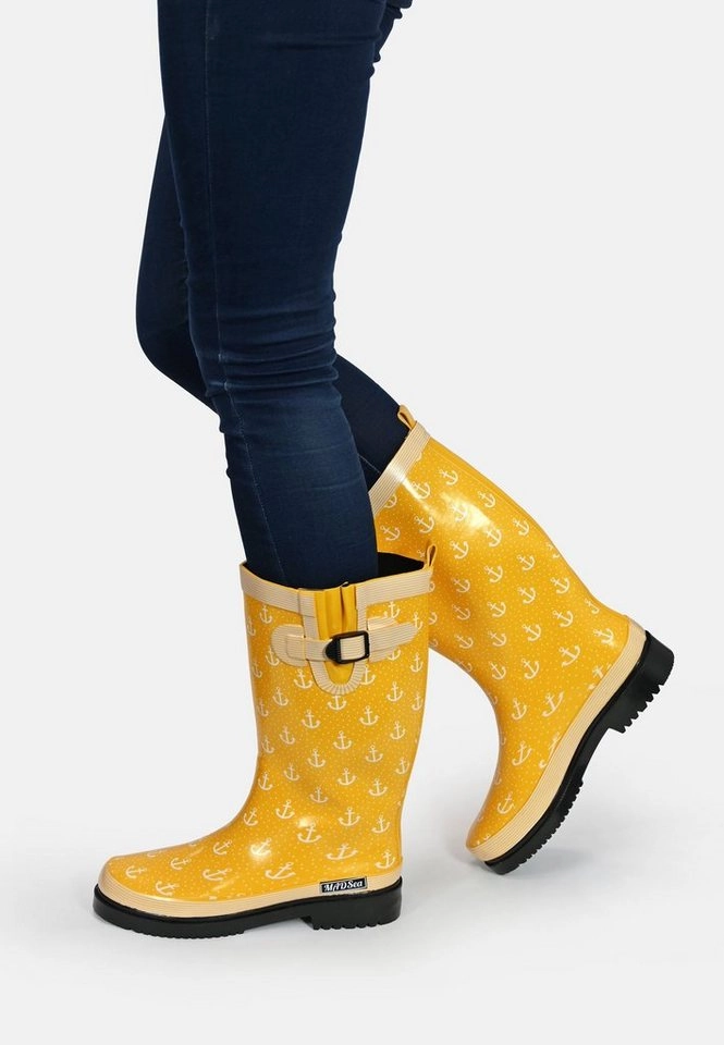 MADSea »Anchor High« Gummistiefel in gelb mit Ankerdruck und rutschfester Profisohle