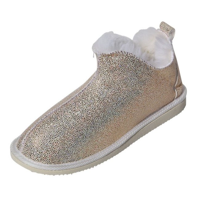 Hollert Hausschuh Damen Hüttenschuhe Cinderella Glitzer Echtleder Merino Schaffell Fellschuhe